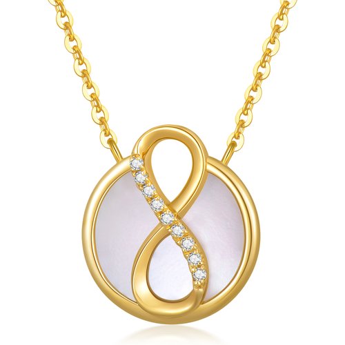 14K Gold Circular Shaped Opal Infinite Symbol Pendant Necklace