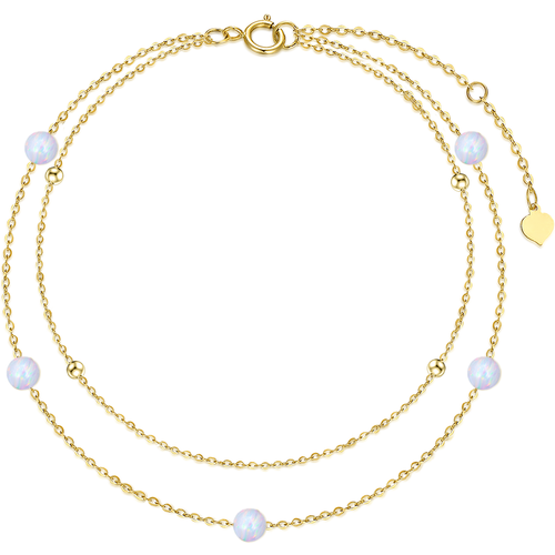 14K Gold Circular Shaped Opal Multi-layered Anklet