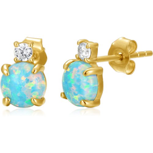 14K Gold Circular Shaped Opal Round Stud Earrings
