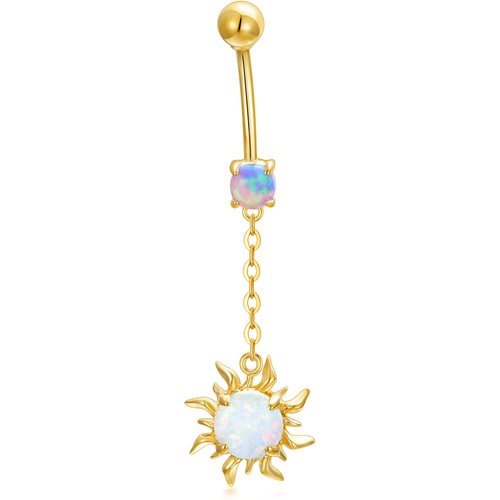 14K Gold Circular Shaped Opal Sun Belly Button Ring
