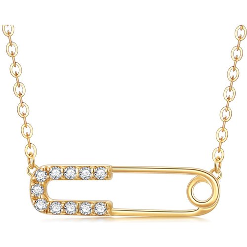 14K Gold Circular Shaped Cubic Zirconia Paper Clip Pendant Necklace