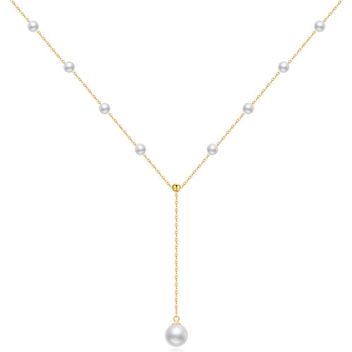 14K Gold Circular Shaped Pearl Bead Adjustable Y Necklace
