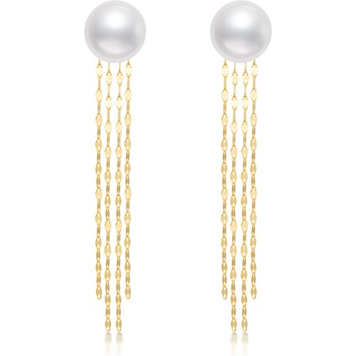 14K Gold Circular Shaped Pearl Bead Drop Earrings