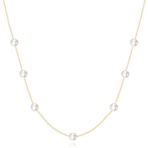 14K Gold Circular Pearl Bead Station Chain Necklace For Women Best Friends
