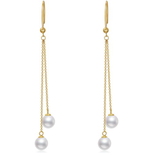 14K Gold Circular Shaped Pearl Couple Drop Earrings