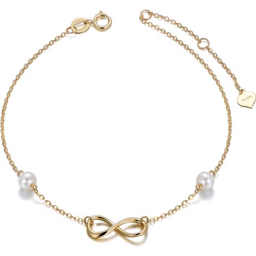 14K Gold Circular Shaped Pearl Infinite Symbol Charm Bracelet