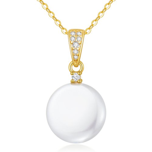 14K Gold Circular Shaped Pearl Pendant Necklace