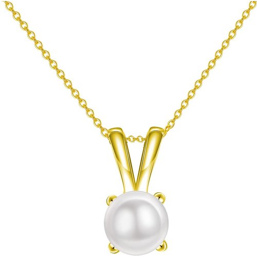 14K Gold Circular Shaped Pearl Rabbit Pendant Necklace