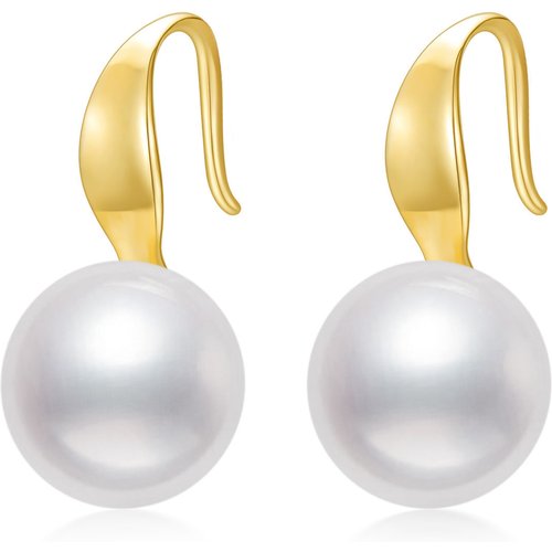 10K Gold Circular Shaped Pearl Round Drop Earrings
