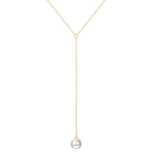 14K Gold Circular Shaped Pearl Spherical Non-adjustable Y-Necklace