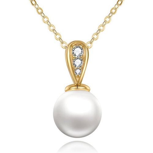 14K Gold Circular Shaped Pearl Spherical Pendant Necklace
