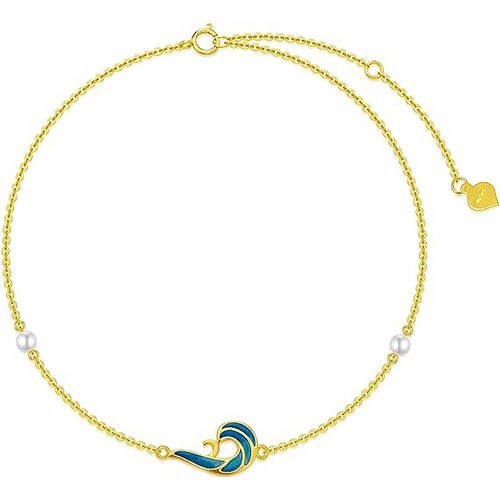 14K Gold Circular Shaped Pearl Spray Single Layer Anklet