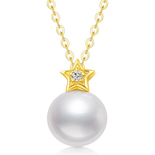14K Gold Circular Shaped Pearl Star Pendant Necklace