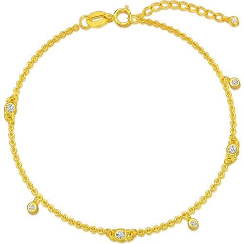 14K Gold Circular Shaped Cubic Zirconia Charm Bracelet