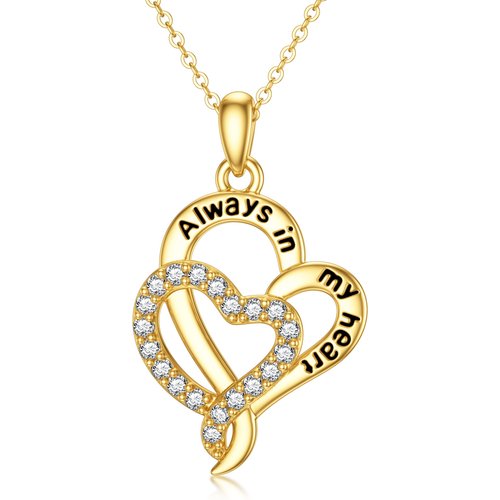 14K Gold Circular Shaped Cubic Zirconia Pendant Necklace with Engraved Word