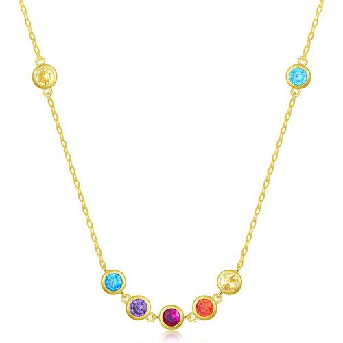 14K Gold Circular Shaped Cubic Zirconia Round Pendant Necklace