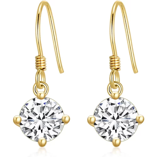 14K Gold Circular Shaped Cubic Zirconia Round/Spherical Drop Earrings