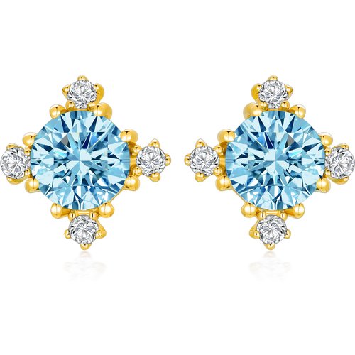 14K Gold Circular Shaped Cubic Zirconia & Topaz Snowflake Stud Earrings