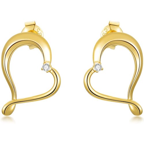 14K Gold Circular Shaped Zircon Heart Stud Earrings