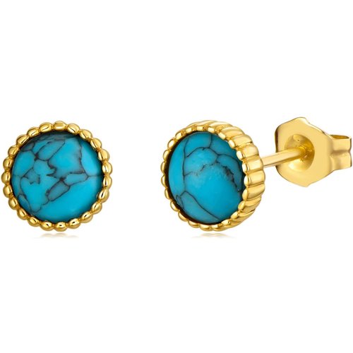 14K Gold Circular Turquoise Round Stud Earrings