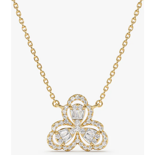 14K Gold Clover 0.25 CT Baguette Diamond Necklace