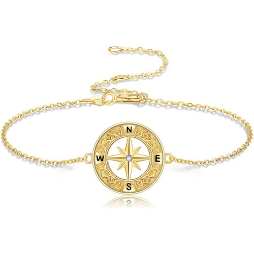 14K Gold Cubic Zirconia Compass Bracelet for Women