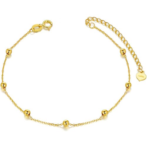 14K Gold Couple Bead Station Chain Bracelet
