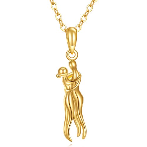 14K Gold Couple Hugging Pendant Necklace