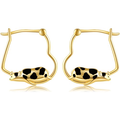 14K Gold Cow Hoop Earrings