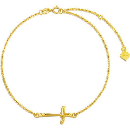 14K Gold Cubic Zirconia Cross Bowknot Charm Bracelet