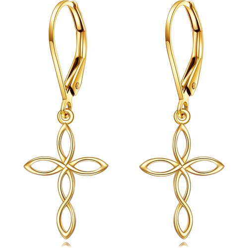 14K Gold Cross Drop Earrings