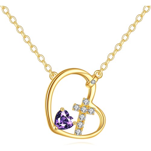 14K Gold Cubic Zirconia Cross & Heart Pendant Necklace