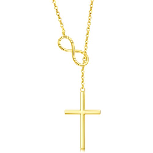 14K Gold Cross & Infinity Symbol Pendant Necklace