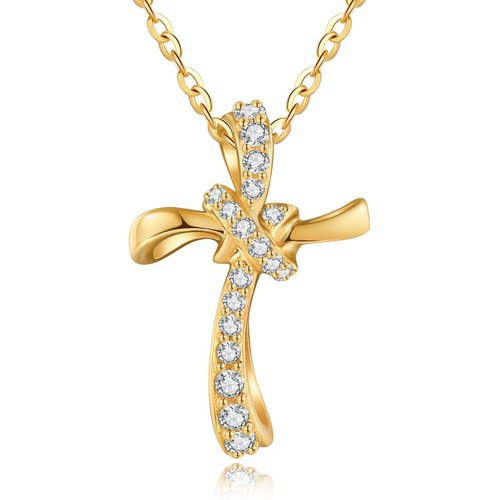 14K Gold Cubic Zirconia Cross Knot Necklace for Women