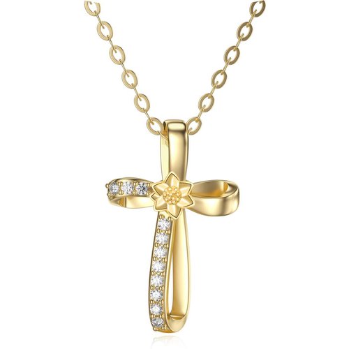 14K Gold Cubic Zirconia Cross Knot Pendant Necklace