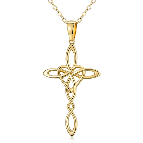 14K Gold Cross Knot Pendant Necklace
