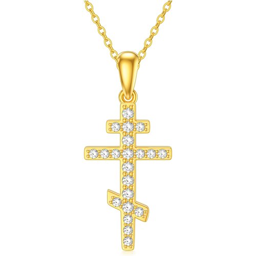 14K Gold Cubic Zirconia Cross Necklace for Women Men