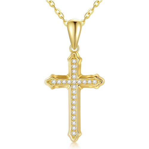 14K Gold Cubic Zirconia Cross Necklace for Women