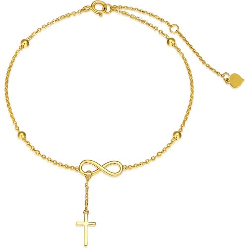 14K Gold Cross Single Layer Anklet