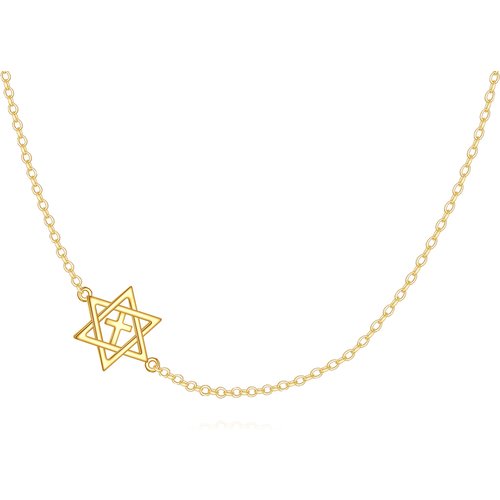 14K Gold Cross & Star Of David Choker Necklace
