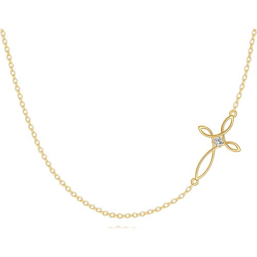 14K Gold Cubic Zirconia Cross & Witch Knot Pendant Necklace