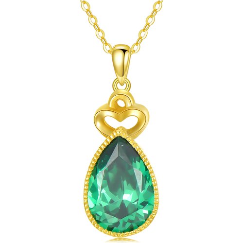 14K Gold Cubic Zirconia Crown & Drop Shape Pendant Necklace