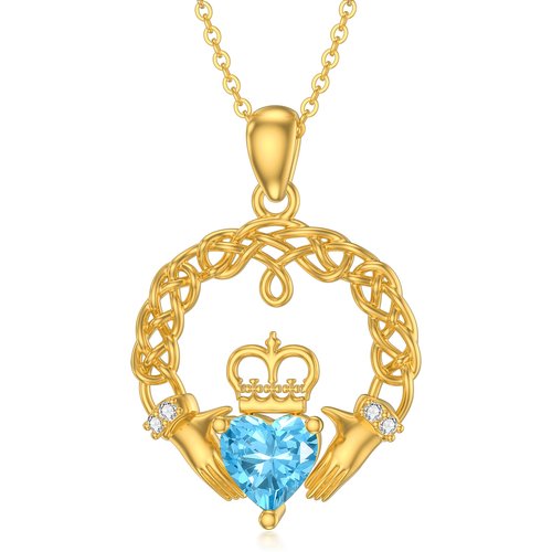 14K Gold Cubic Zirconia Crown Pendant Necklace