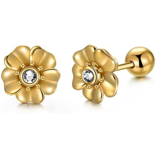 14K Gold Crystal Cherry Blossom Stud Earrings