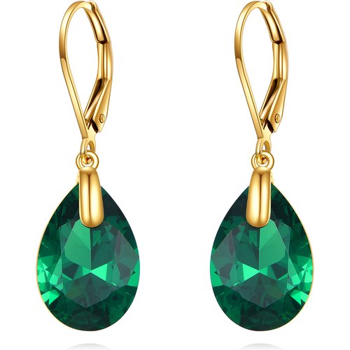 14K Gold Crystal Drop Shape Drop Earrings
