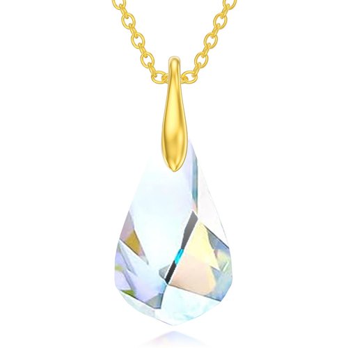 14K Gold Crystal Drop Shape Pendant Necklace