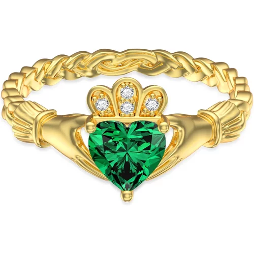 14K Gold Crystal Heart & Hold Hands Ring