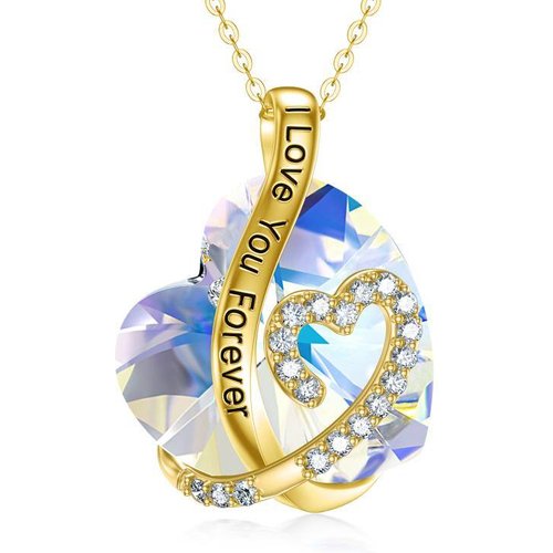 14K Gold Crystal Heart Pendant Necklace