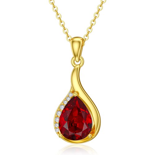 14K Gold Crystal & Lab Created Diamond Drop Shape Pendant Necklace