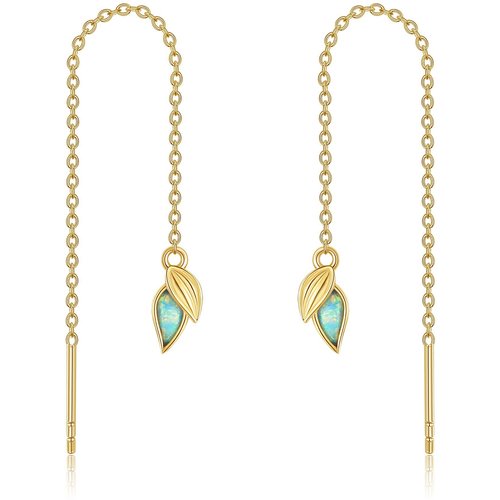 14K Gold Crystal Leaves Drop Earrings